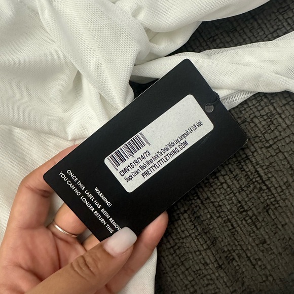 Pretty little thing SHAPE BLACK MESH WRAP NECK TIE DETAIL WIDE LEG JUMPSUIT - Picture 5 of 5